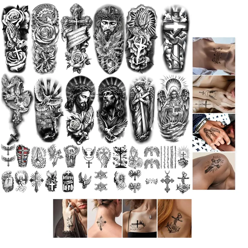 77 Sheets Temporary Tattoo Stickers, Large & Small Size Waterproof Fake Tattoos, Realistic Religious Flower Angel Eagle Patterns, Easy Apply Removable Body Tattoos for Adults Kids Party Cosplay Decor