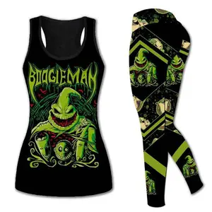 Boogieman Hollow Tank Top & Legging Set for Women – Horror-Themed Workout Outfit, Sleeveless Fitness Tank with Matching Leggings, Spooky Halloween Gymwear