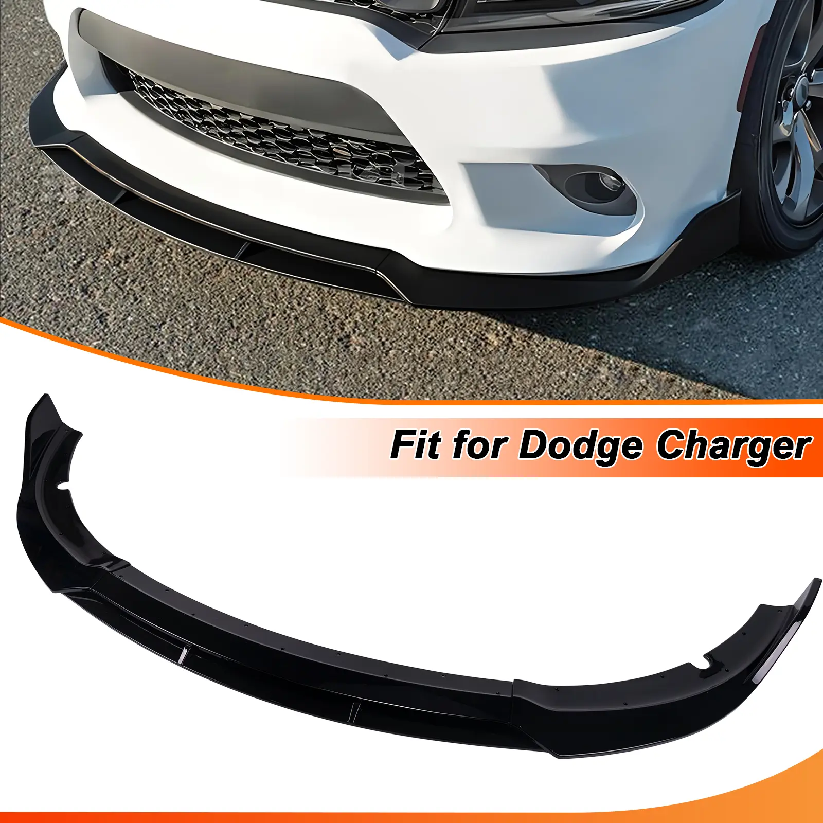 4pcs ABS Front Bumper Lip Set, Custom-Fit Plastic Front End Air Chin for 2015-2022 Dodge Charger SRT Style Bumper, Glossy Black Body Kit Accessory with 1 Pack Screws, Protection, Sporty Look, Durability & Easy Installation