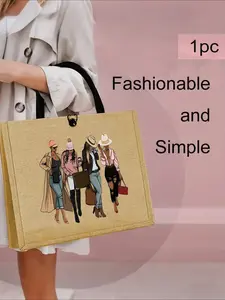 Printed Pattern Eco Friendly Reusable Jute Tote Bag Simple and Stylish Ideal for Daily Outings