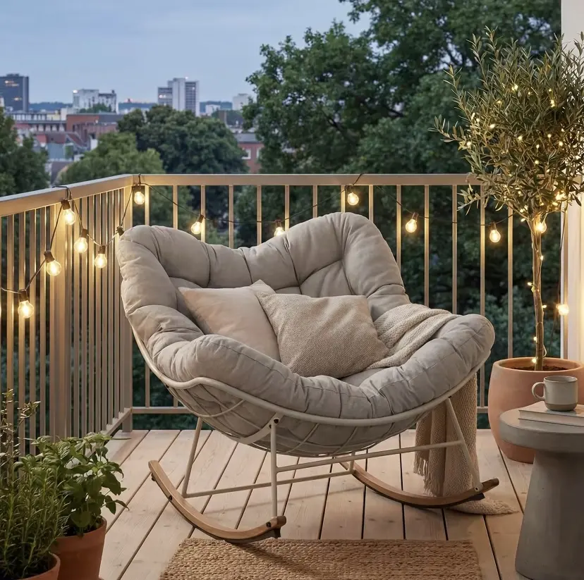 Oversized Rocking Chair with Cushion - Indoor/Outdoor Lounge Rocker, Beige Oversized Rocking Chair with Cushion - Indoor/Outdoor Lounge Rocker, Beige
