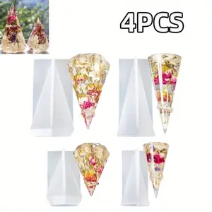 4Pcs/Set Cone Silicone Molds,Holder for Epoxy Resin,Pyramid Molds for DIY Ring Stand,Jewelry Display,Wedding Gift,Beading&Jewelry Making Tools