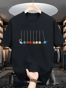 Men'S Astronaut Planetary Hem T-Shirt Featuring a Fun Planetary Hem And Adorable Astronaut Prints This Sci-Fi And Childlike T-Shirt Is Perfect for Astronomy Enthusiasts Or Casual Attirefresh