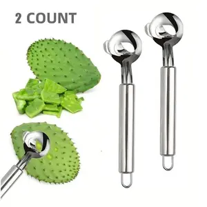 2PCS Cactus Peeler Tools, Stainless Steel Cactus Paring Knife and Peeler Spoon Long Handle Slicing Noodle Cutter with Hole for Cactus Kitchen Cooking Noodles Durable&Easy-Grip Handles Cooking Cutting Utensils