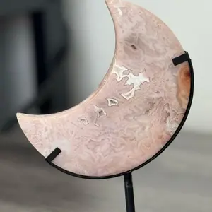 Pink Lace Agate Moon with Stand - Unique Home Decor Item high  vibe crystals