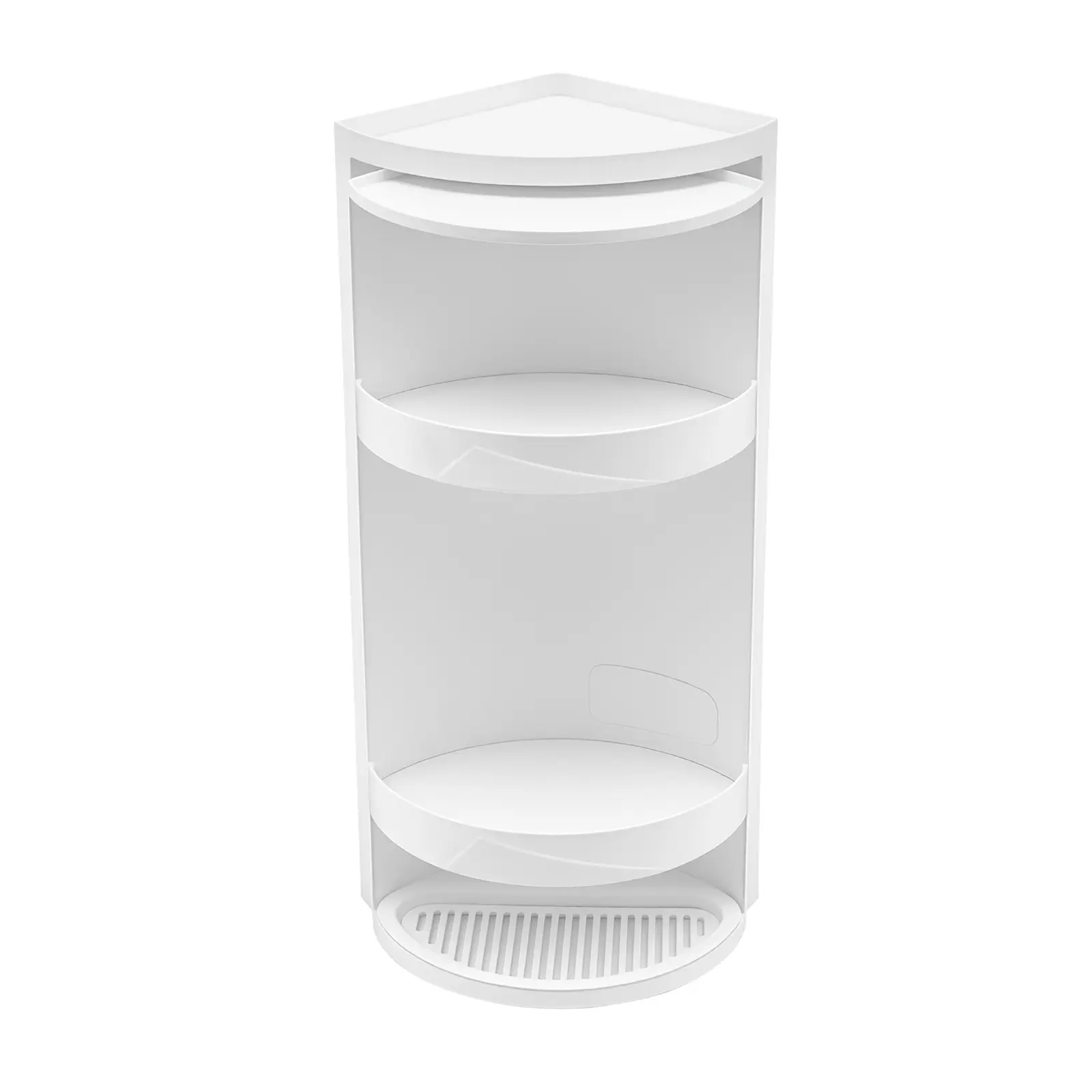 Minimalist 3-Tier Polypropylene Plastic Fan-Shaped 360° Rotating Door Corner Shelf, Waterproof Dustproof No-Drill Wall/Table Mount Organizer for Bathroom Cosmetics Bottle Organization, Bedroom Storage Gift, Minimalist Decluttering, Corner Display Shelf