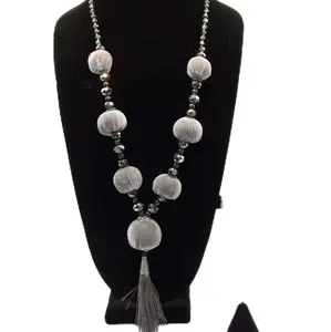 Women Crystal  Pearl Necklace. ( Grey )