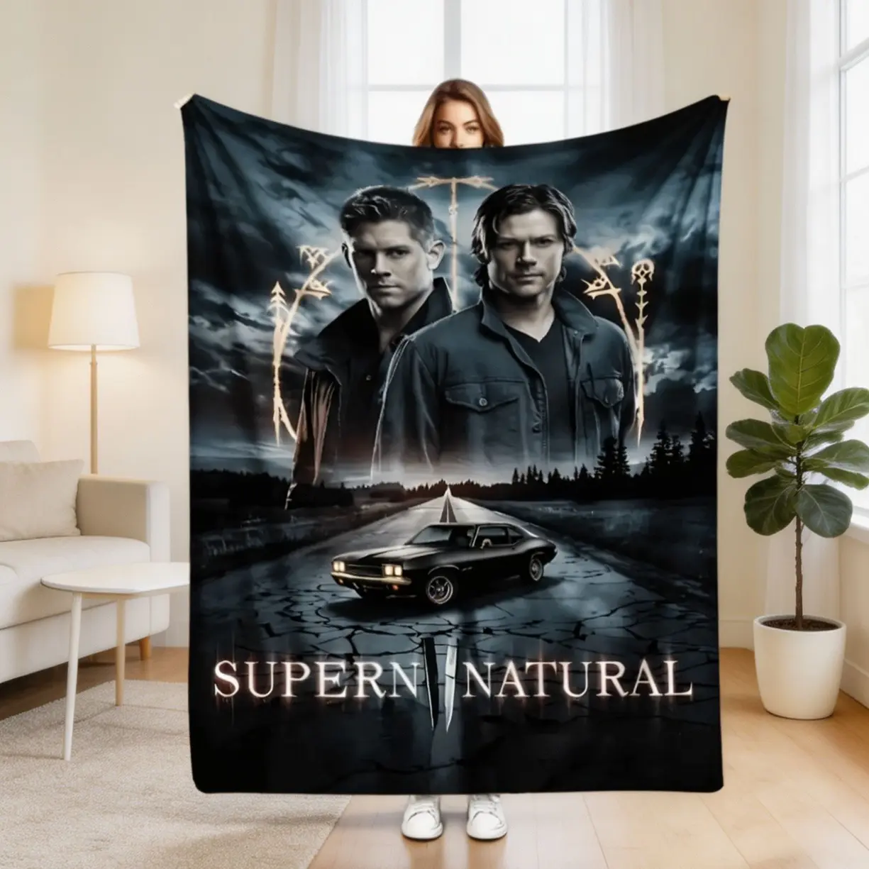 Cozy Aesthetic Flannel Fabric Blanket - Supernatural-Inspired, Multi-Size, Wrinkle Resistant, Machine Washable for Child, Bed & Sofa Use, Great Gift Option, Plush Texture