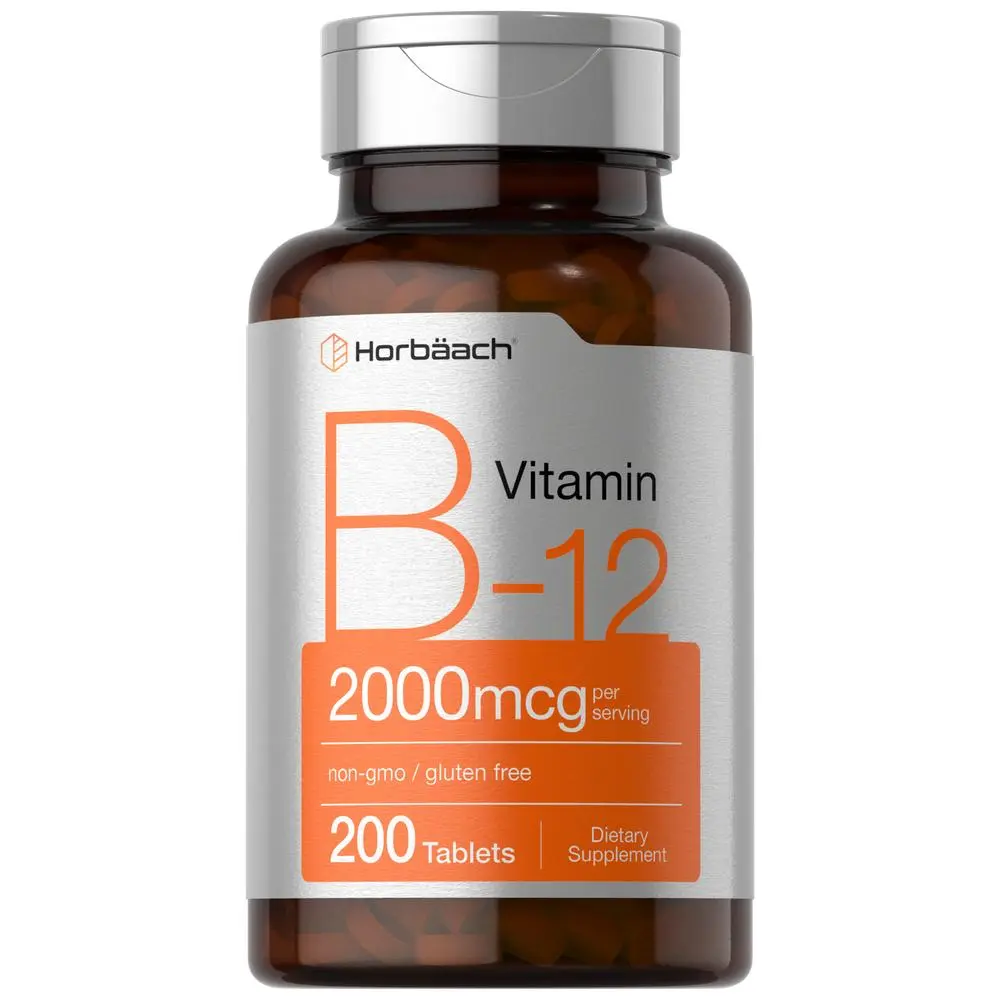 Horbäach B12 Vitamin 2000 mcg | 200 Tablets | Vegetarian Supplement | Non-GMO & Gluten Free