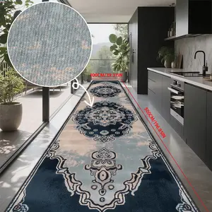 Vintage Style Long Runner Rug, Persian Pattern Blue Hallway Stair Mat, Bathroom Laundry Floor Pad, High Quality Hotel Lobby Carpet