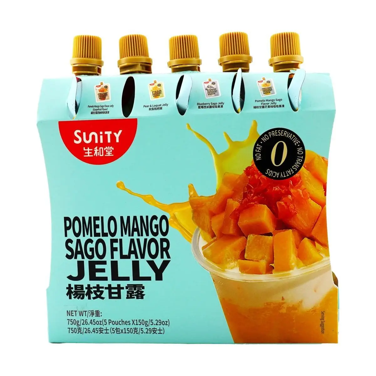 SUNITY Mango Pomelo Jelly Drink 5 Pouches 750g - Ready to Eat Fruit Snack