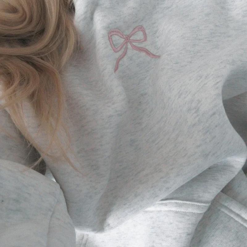 Sweetheart Style Women’s Pink Bow Hoodie Fall-Winter Fashion Reinvented Cozy Cotton, with an Adorable Pink Bow and Graphics, Your Go-To for School, Adding a Touch of Romance to Campus. Sweatshirts Tops Womenswear Casual