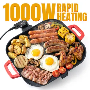 12-inch Electric Grill Pan, Electric Baking Grill, Iron Plate Barbecue Rack, 5-Speed Adjustable Temperature & Non-stick Grill With Handle, Indoor And Outdoor Pancake Baking, Easy-Clean Durable Construction