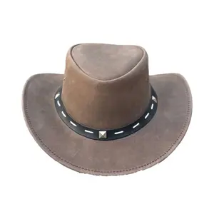 Barrie Top Grain Leather Cowboy Hat for Men & Women – Western Outback Hat with Shapeable Brim & Metal Accents