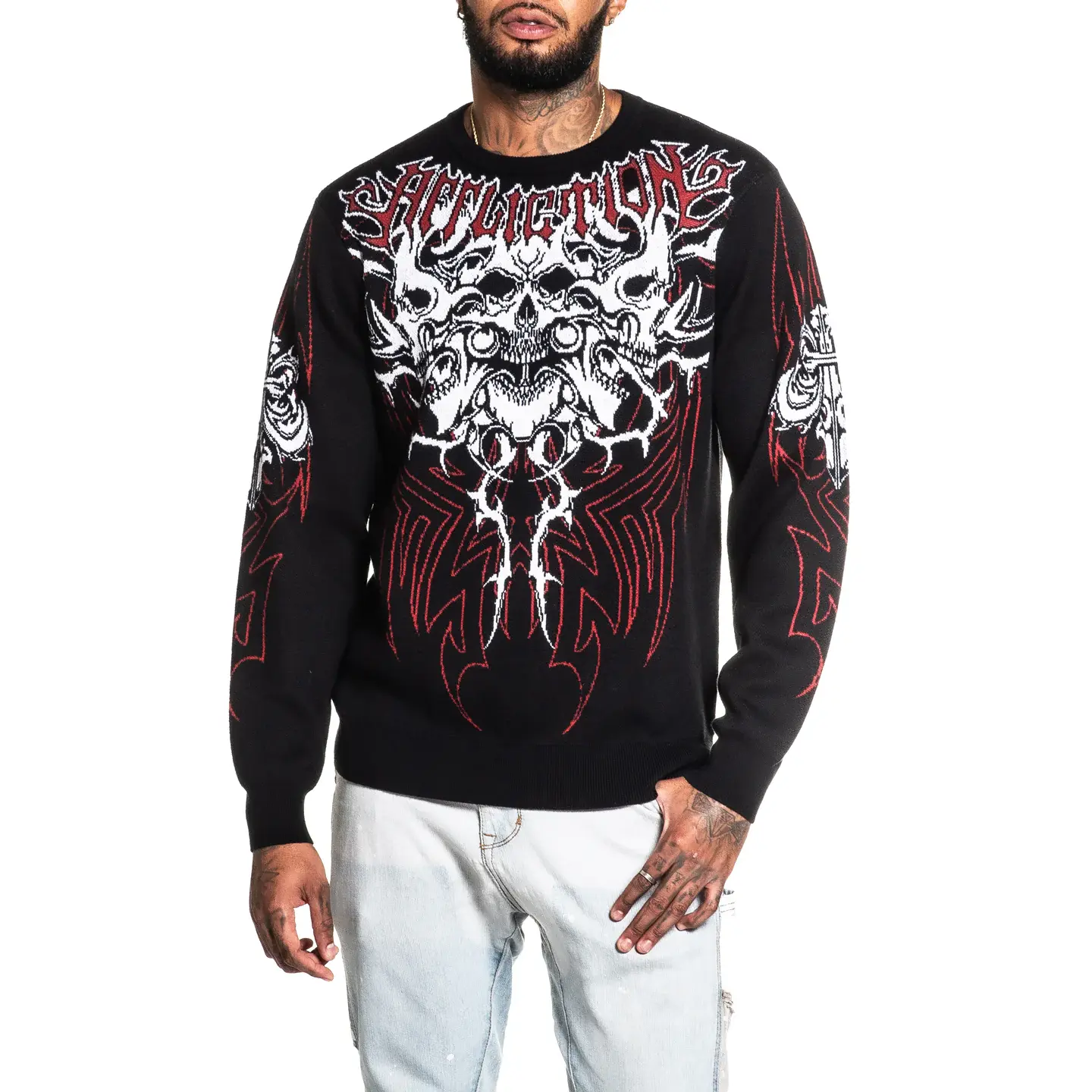 Affliction Men's Long Sleeve Sweater Corrosive Kingdom Crew