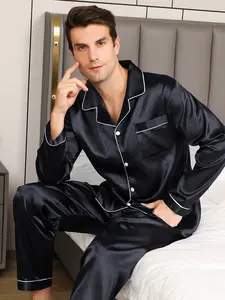 Men's Silk Sleepwear Set Long Sleeve & Pants, Comfortable Spring Summer Fall Winter Pajamas, Pure Color Youth Loungewear