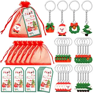 [Christmas Favors] 24 Set Christmas Keychain with Candy Bag Christmas Stocking Idea Christmas Party Favors Classroom Prizes & Exchange Gift Bulk Gifts for Students Back to School Keychain