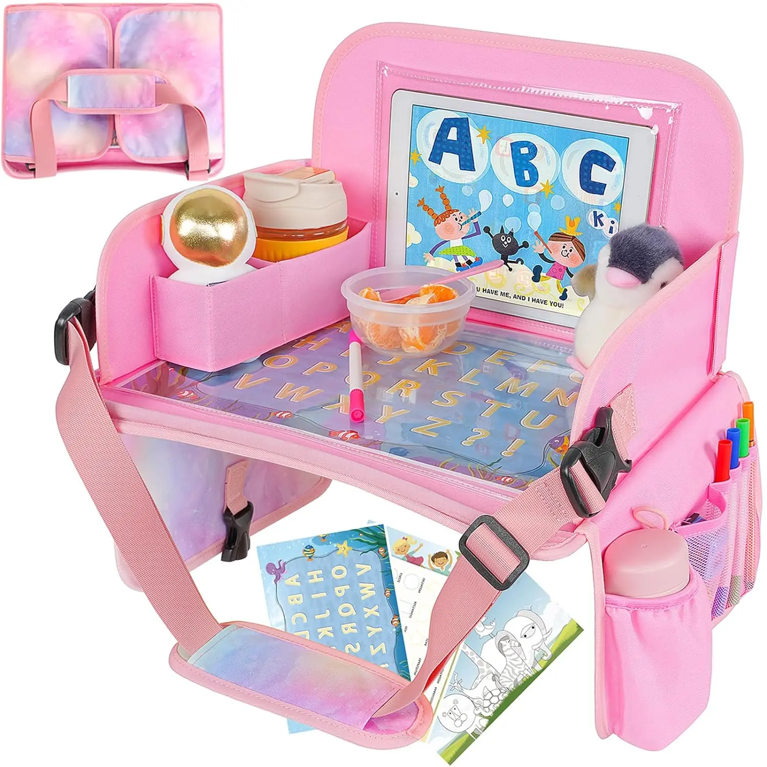 Travel Tray,  Seat Table Tray for ,   Tray with Educational Drawing Board,Tablet Holder & Cooler Cup Holder,Travel Table for  Gifts in , Airplane, Multicoloured