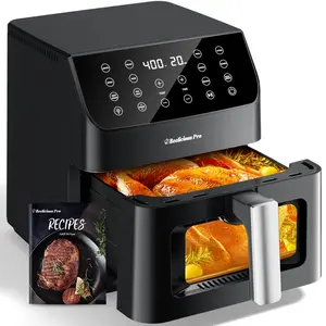 Beelicious 5.8QT Large Air Fryer, 12-in-1 Digital Airfryer with Clear Window, 40+ Recipes, Flavor-Lock Tech, Shake Reminder, Compact, Quiet, Dishwasher Safe, Nonstick, Fit for Family of 2-5, Black Multifunctional Cooker