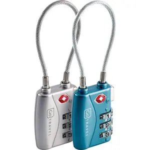 TSA Combi Cable Padlocks, 3-Dial Design Combination Lock, TSA Approved Locks for Luggage, Travel Essentials, Silver and Blue, Twin Pack