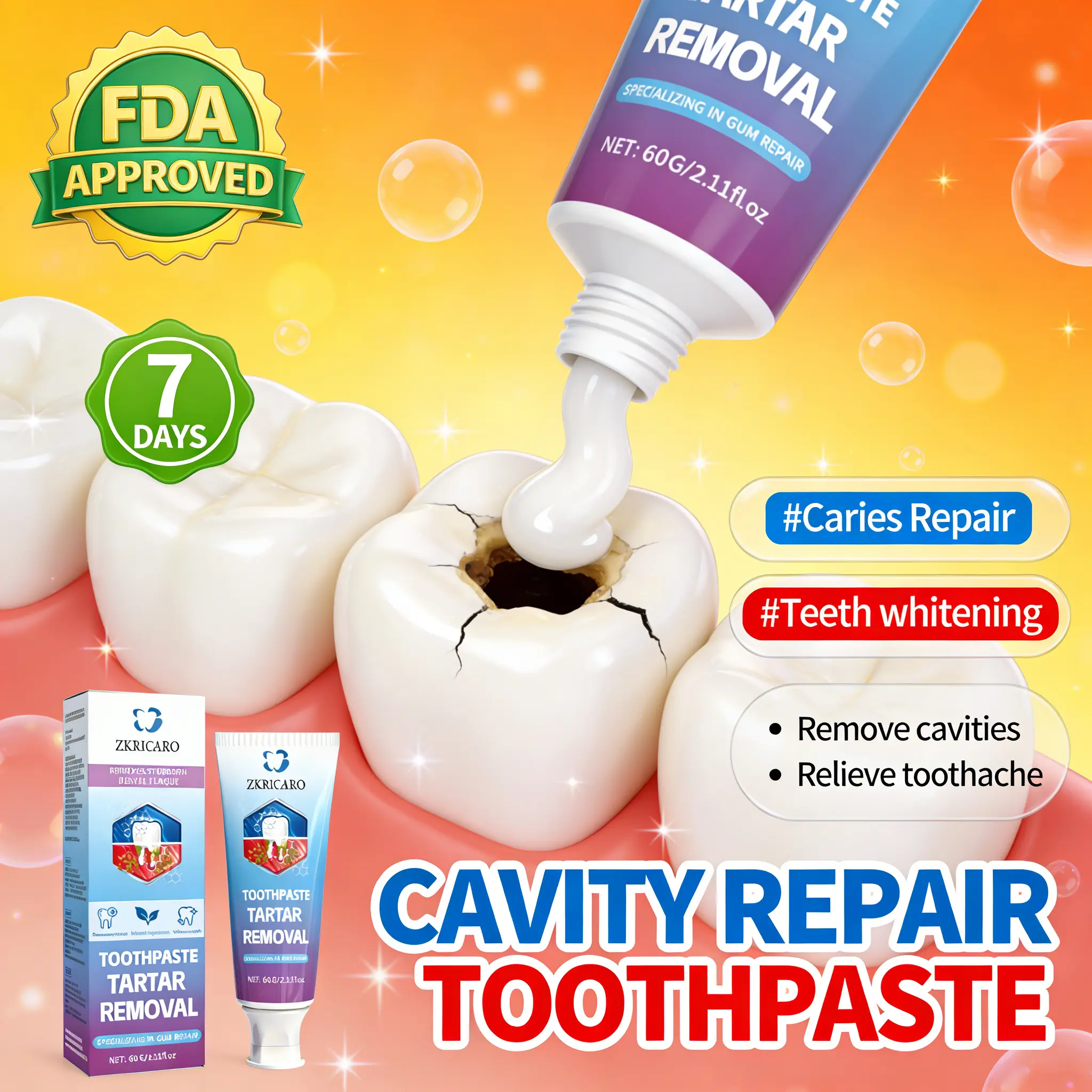 ZKRICARO Anticavity Toothpaste - Cavity Repair Formula with Peppermint & Herbal Extracts, Strengthens Enamel, Alcohol Free, for Sensitive Teeth & Gum Health