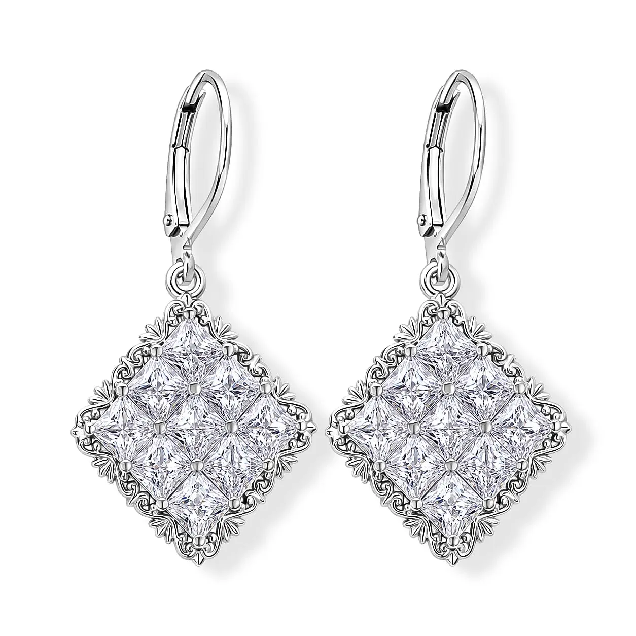 EverTrue Princess Cut Simulated Diamond Earrings in Platinum Bond
