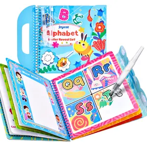 JoyCat Water Reveal Alphabet Coloring Books, Reusable 14 Activity Pages with Water Pen for Drawing, Preschool Alphabet Learning Letter Tracing Toys