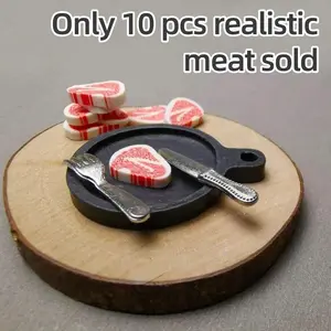 Miniature Dollhouse Food Models Set, 1/12 Scale Soft Clay Simulation Meat, Kitchen Market Scene Table Decorations, 10 Pieces