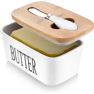 Butter Dish with Lid,  Decor, Large Butter Dish for Countertop Ceramic Butter Keeper Container with  and High-Quality  Sealing Butter Dish Good Kitchen  White