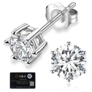 Sterling Silver Moissanite Stud Earrings for Women 0.6ct(0.3*2) 4mm Round Moissanite Earrings for Men Perfect Birthday Venlentine's Day Mother's Day Gift for Men Women Wedding Set