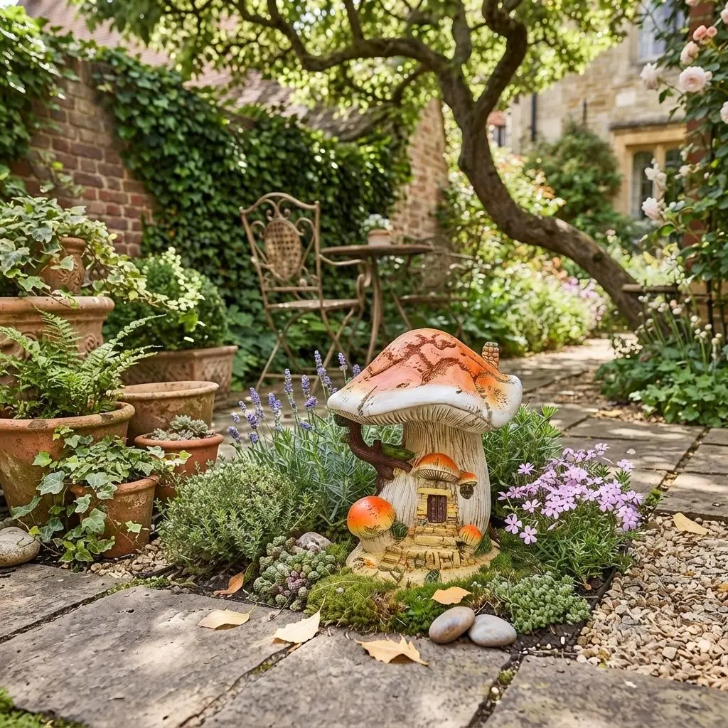 Enchanting Fairy Tale Mushroom House Garden Statue,Resin Toadstool Figurine with Tiny Door,Magical Outdoor Decor for Yard, Lawn, Flower Beds, & Patio – Unique Gift for Garden & Gnome Lovers,Whimsical Mushroom Cottage Miniature Fairy Garden Toadstool House