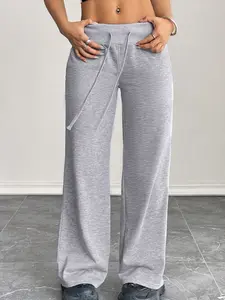 Women’s Gray Pants Casual Fashion Drawstring Solid Loose Straight Leg Pants Athletic Fitness Women Trousers