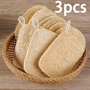 3pcs Double-Layer Natural Loofah Exfoliating Sponges for Shower & Bath - Gentle Body Scrubber for Men And Women, Exfoliating Bath Tool, Expandable Plant Fiber,Ideal for Kitchen/Bathroom Cleaning