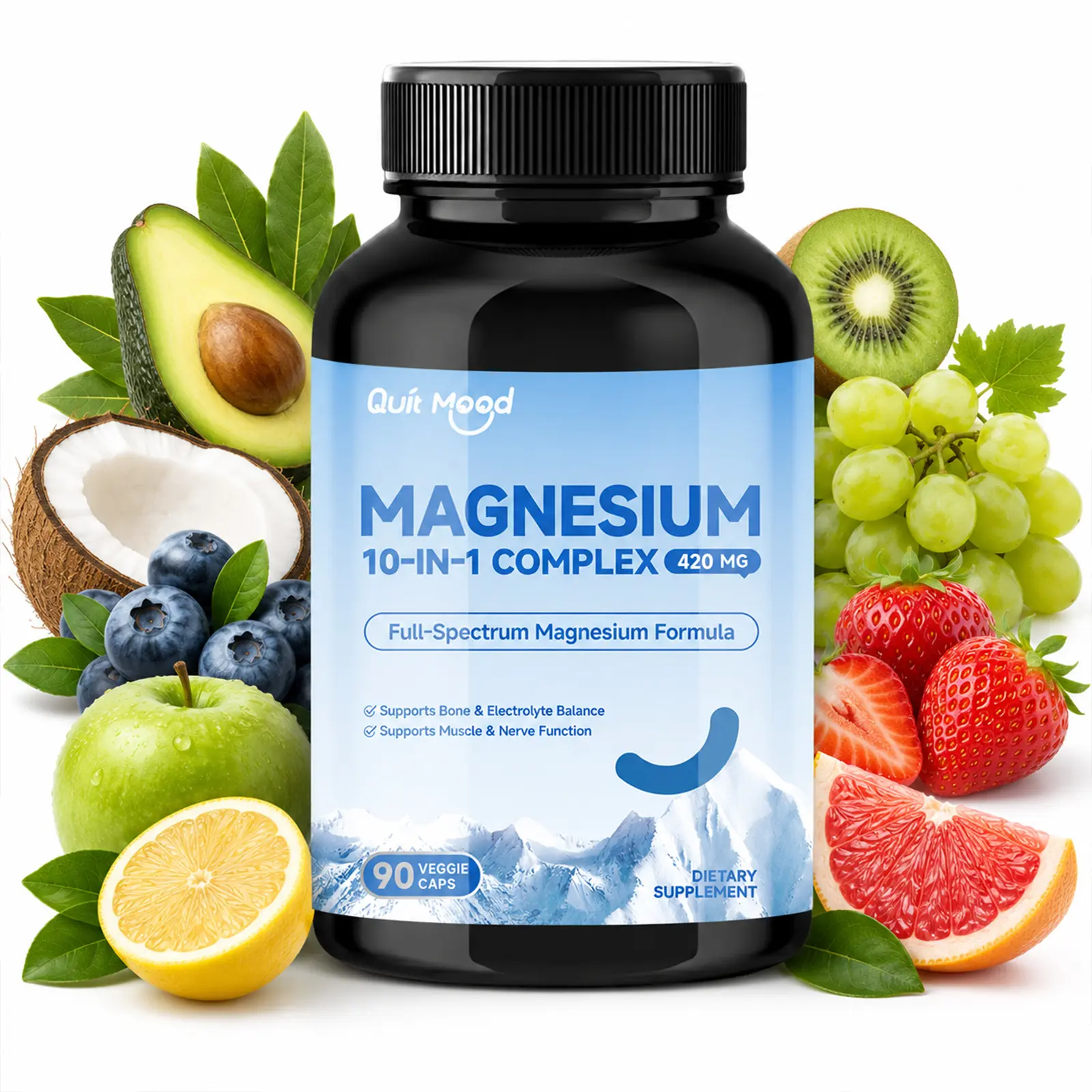 Quit Mood Magnesium 10-in-1 Complex | 420mg High Absorption for Sleep, Stress Relief & Muscle Recovery