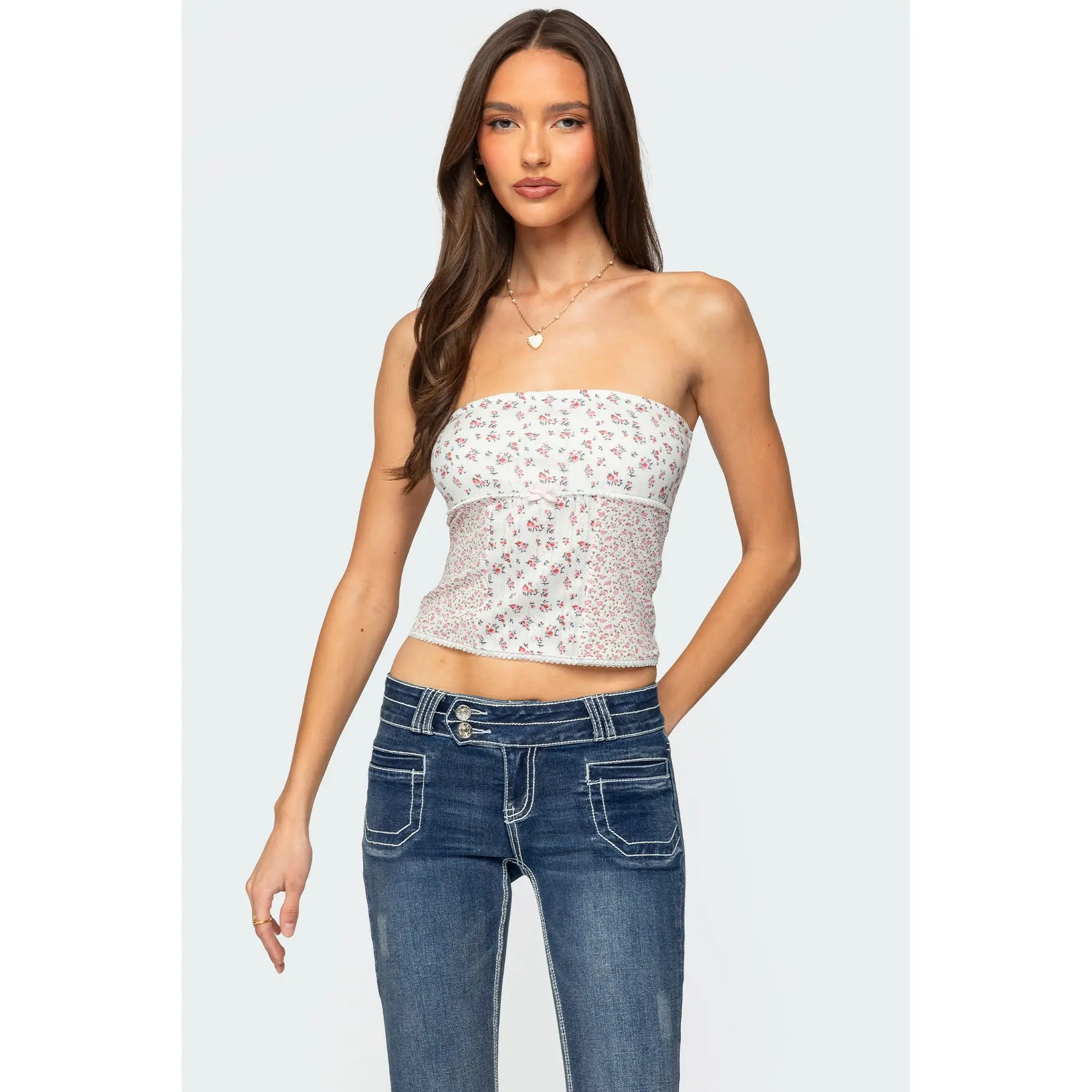 Mixed Floral Pointelle Tube Top