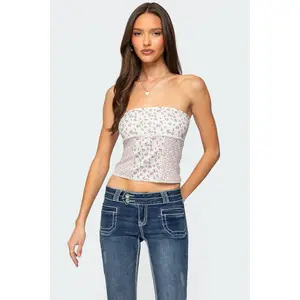 Mixed Floral Pointelle Tube Top Mixed Floral Pointelle Tube Top