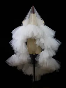 Dreamy tulle wedding veil mantilla veil without comb, ruffled edge ivory wedding veil