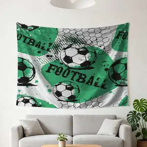 Graffiti Football Tapestry, Green Soccer Wall Hanging Tapestries, Sporty Football Wall Blanket, Aesthetic Backdrop Decor for Boys Teens Bedroom, Living Room, Dorm, Soccer Fans Themed Home Decor