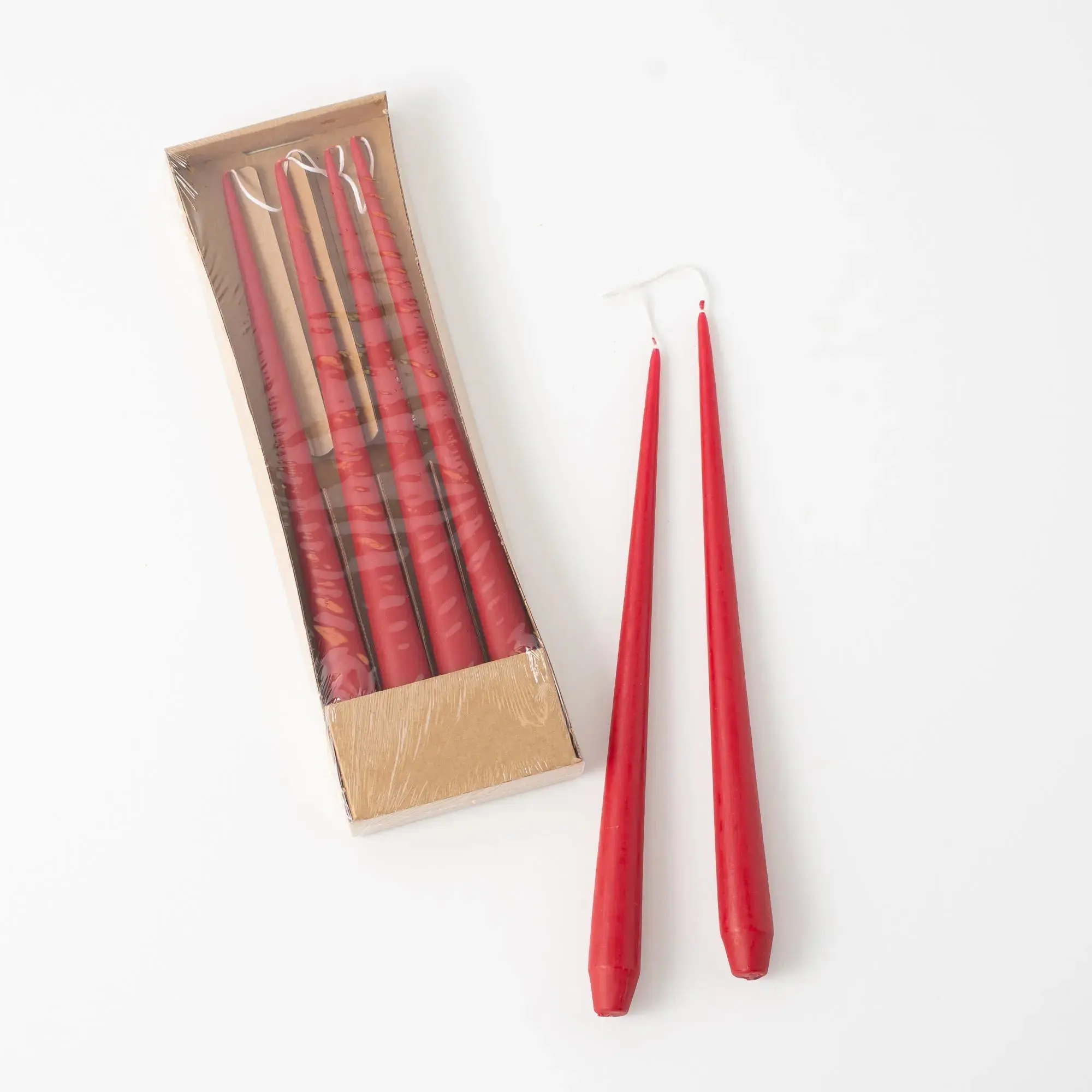 Luxury Hand-Dipped Unscented Skinny Taper Wax Candle, Christmas Red, Decor Piece with Drip Design, Gift Box Included