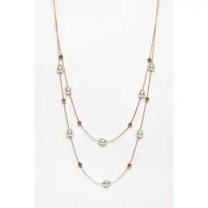 Floating Pearl & Gold Bead Layered Necklace