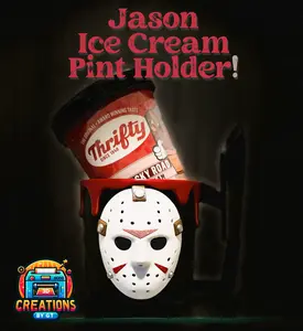 3DCreationsByGT Jason Ice Cream Pint Holder with Spoon Slots Eco-Friendly 3D Print for Horror Movie Nights 16 oz Capacity Free Gift Included