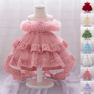 6M-3Y Sequins Maroon Tulle Anniversary Baby Girls Clothes 003 Infant Cocktail Dress Toddler Pageant Ball Gown Princess Baptism Frock