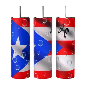 PUERTO FLAG COQUI BUBBLES 20oz SUBLIMATED STAINLESS STEEL DOUBLE WALL INSULATED SKINNY TUMBLER Drinkware Water Bottles Tumbler Portable Washable Reusable