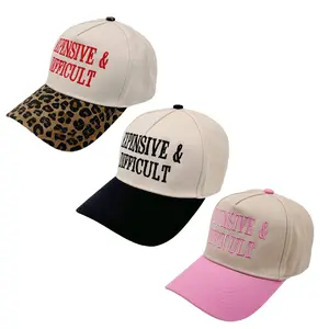 EXPENSIVE DIFFICULT Baseball Cap with Leopard Print Baseball Cap with Embroidered Statement | Vintage Aesthetic Trucker Hat for Women | Trendy Mom Hat | Perfect Mother’s Day Gift