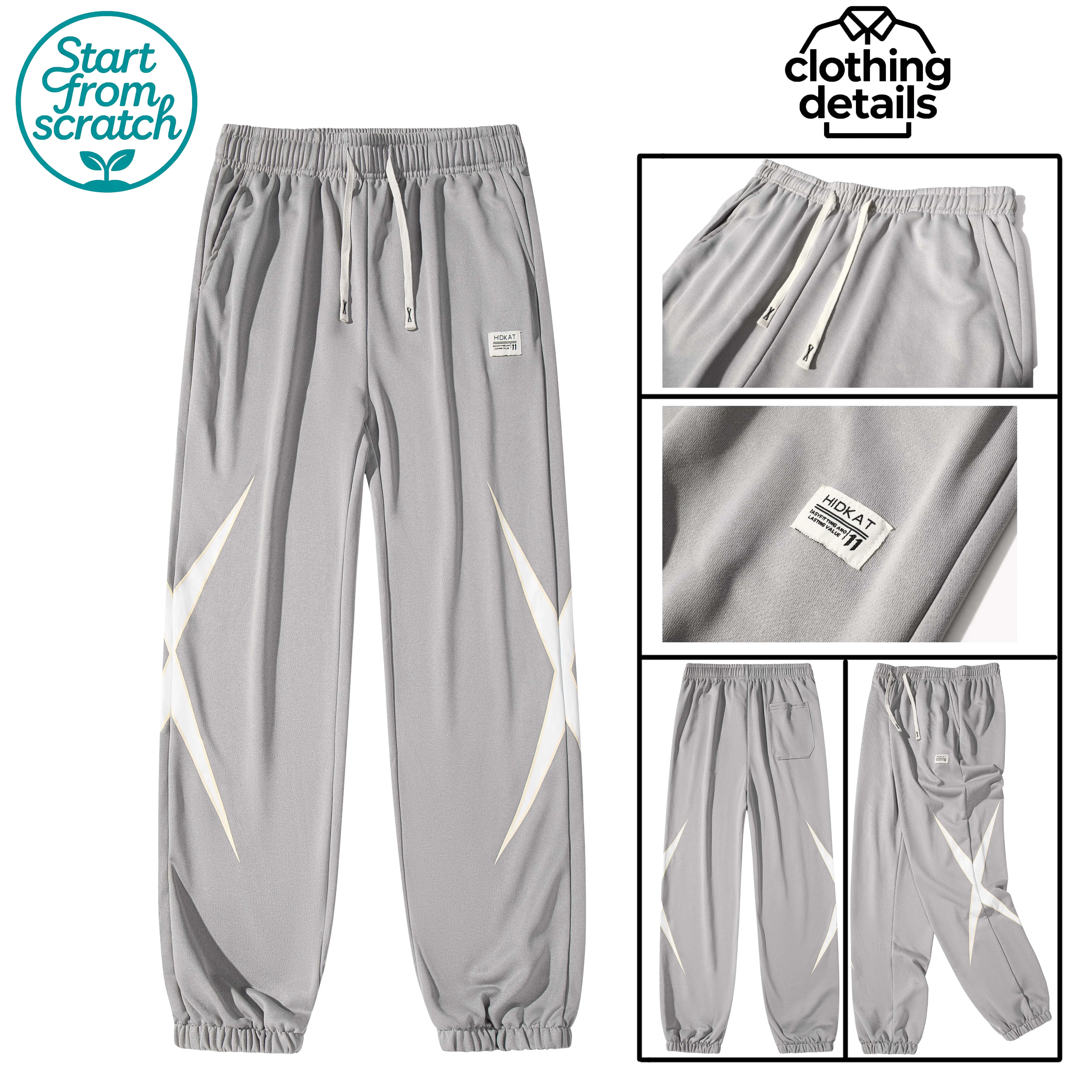 Men’s spring/autumn athletic jogger pants with trendy patchwork design, contrasting colors, drawstring elastic waistband, tapered cuffs—casual sweatpants