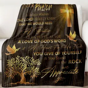 Heartwarming Pastor Appreciation Blanket with Golden Cross, Doves & Inspirational Religious Design – A Faith - Filled Gift for a Faithful Shepherd
