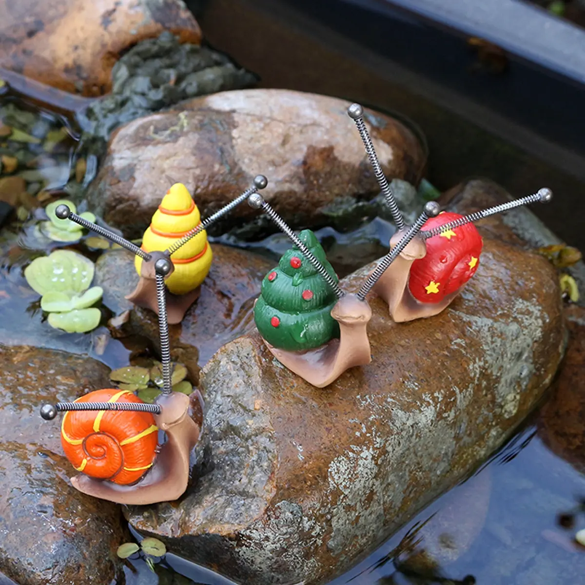 Mini Snail Statue, 4 Counts/set Cute Mini Snail Decorative Ornament, Garden Decoration Resin Craft, Outdoor Decoration, Garden Art Decoration, Lawn Decoration, Garden Accessories, Resin Sculptures