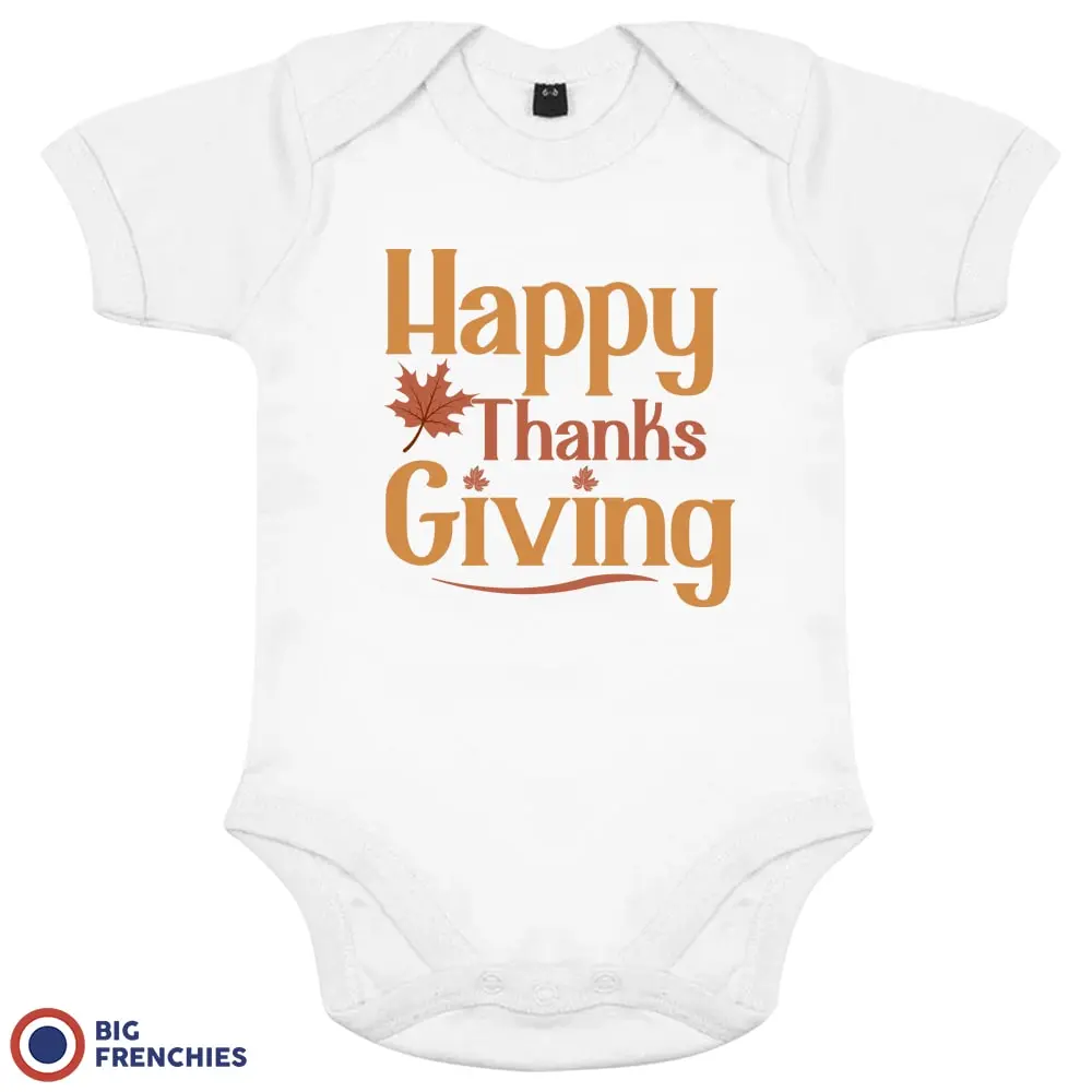 Happy Thanksgiving With a Leaf Organic Cotton Baby Onesie