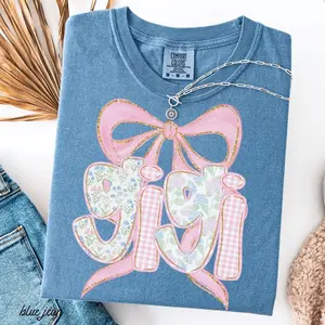 Comfort Colors Gigi Shirt Gift, Coquette Bow Tee, Mother's Day Gift for Grandma, Baby Announcement T-Shirt, Grandmother Cute Graphic Tee, Family Gift
