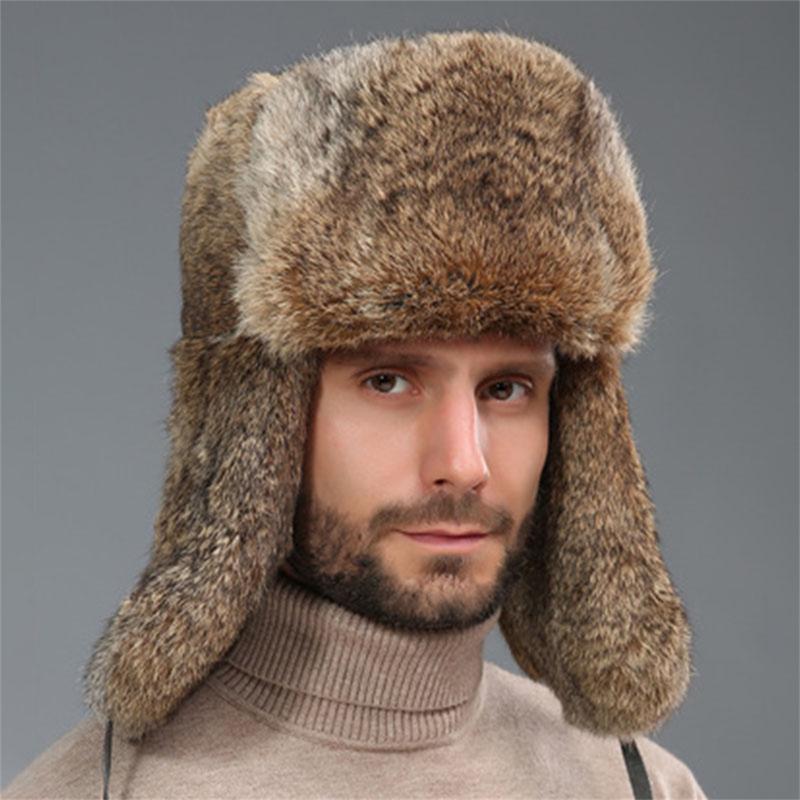 Faux Fur Trooper Hat Winter Trapper Hat Windproof Warm Hats with Earflaps Headwear for Men Cold Weather Skiing